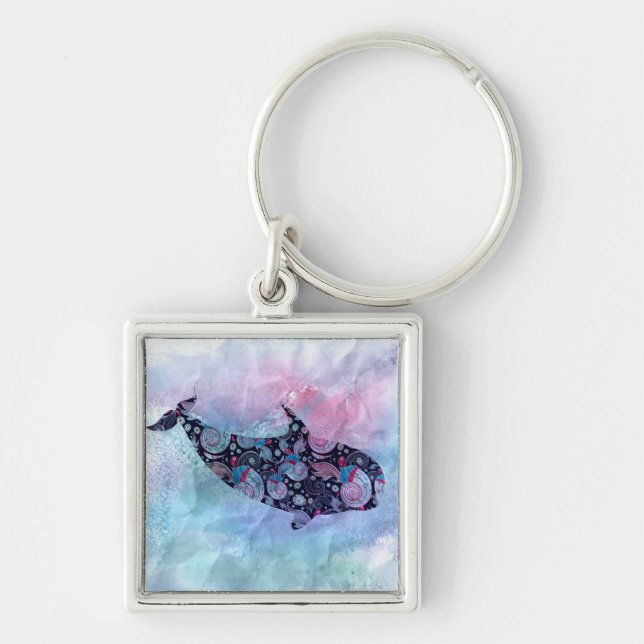 Ornamental Silhouette Whale Key Ring (Front)