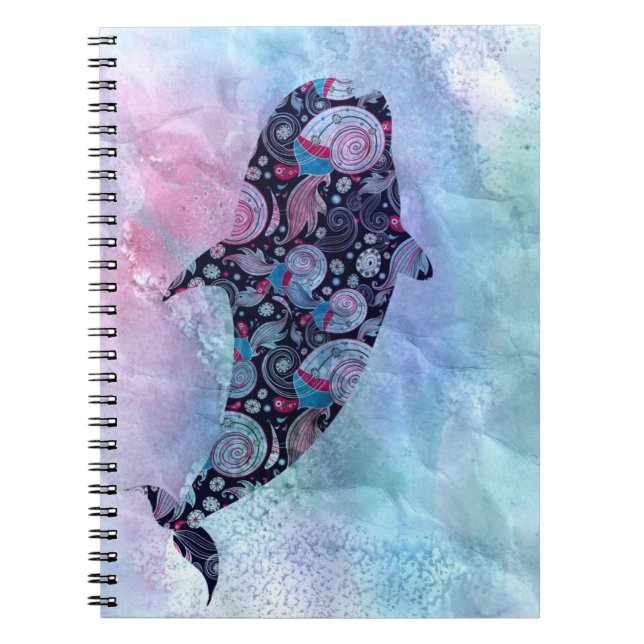 Ornamental Silhouette Whale Spiral Notebook (Front)