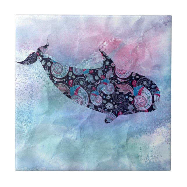 Ornamental Silhouette Whale Tile (Front)