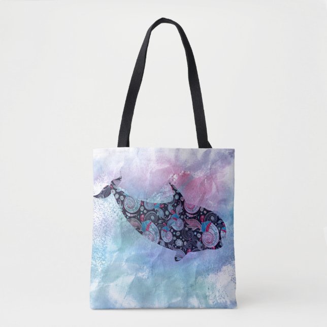 Ornamental Silhouette Whale Tote Bag (Front)