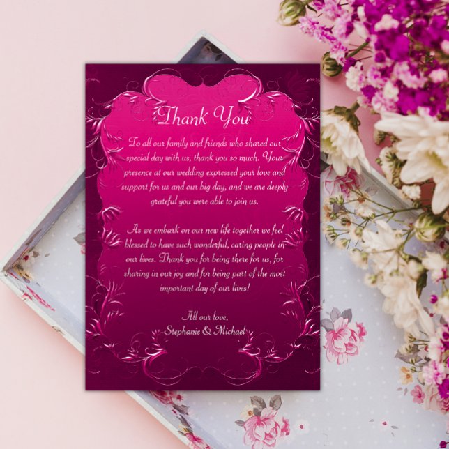 Ornamental Swirls Pink Wedding Thank You Card (Creator Uploaded)