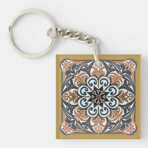 Ornamental Symmetrical Floral classic Pattern Key Ring
