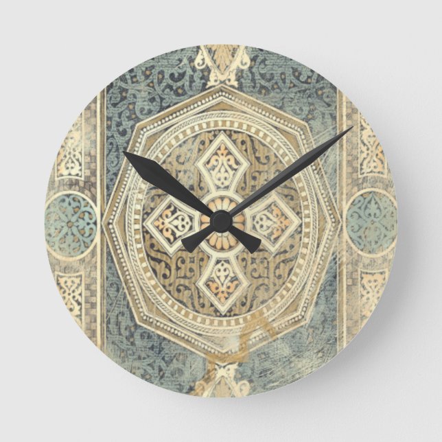Ornamental Tapestry with Ornate Geometric Design Round Clock (Front)