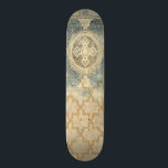 Ornamental Tapestry with Ornate Geometric Design Skateboard<br><div class="desc">This ornate geometric design, while not as involved as those of Pythagoras, is nonetheless captivating on this ornamental tapestry. The motif has the feel of antiquity, and can make a great gift for anyone who appreciates the sight of ornate tile work.</div>