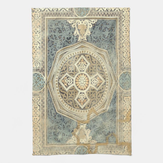 Ornamental Tapestry with Ornate Geometric Design Tea Towel (Vertical)