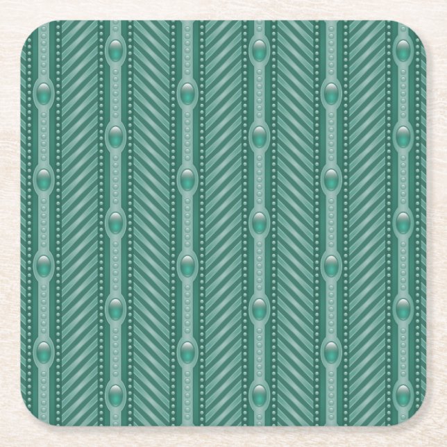 Ornamental Teal Pattern Square Paper Coaster (Front)