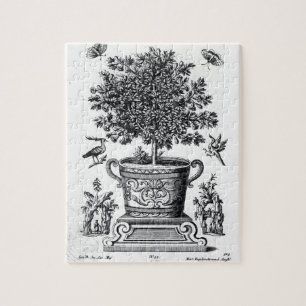 Ornamental tree in an urn on a small stage (engrav jigsaw puzzle
