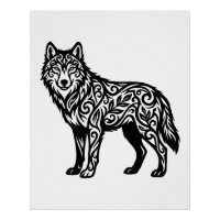Ornamental Tribal Wolf with Decorative Swirls
