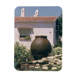 Ornamental urn in flower garden, Lisbon Portugal Magnet