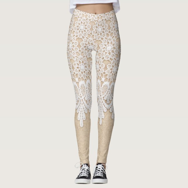 Ornamental white lace, fabric design. leggings (Front)