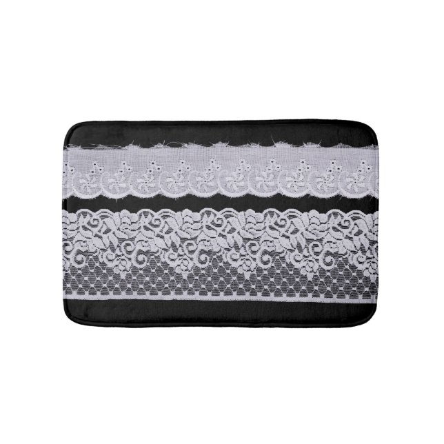 Ornamental white lace, isolated black background. bath mat (Front)