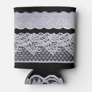 Ornamental white lace, isolated black background. can cooler