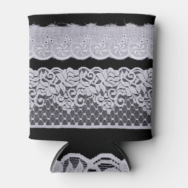 Ornamental white lace, isolated black background. can cooler (Front)