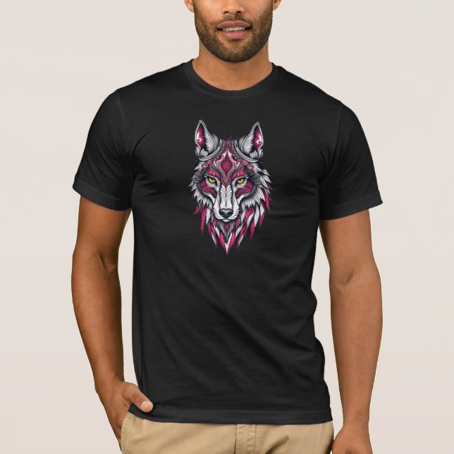 Ornamental Wolf with Ethnic Patterns -Tattoo Style T-Shirt (Front)