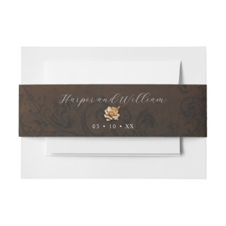 Ornamented gold rose wedding invitation belly band