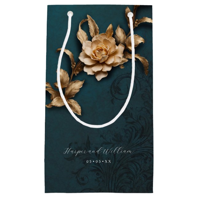 Ornamented golden foliage wedding small gift bag (Front)