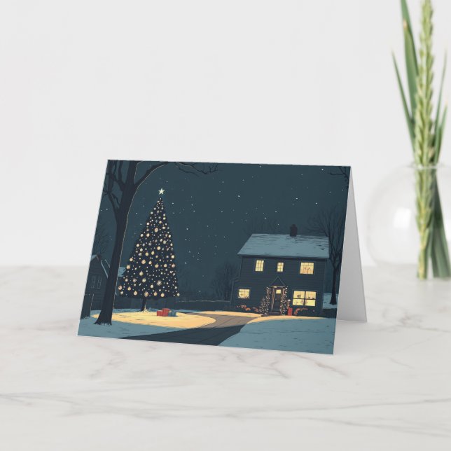 Ornamented Trees by Snow-Covered Homes Card (Front)
