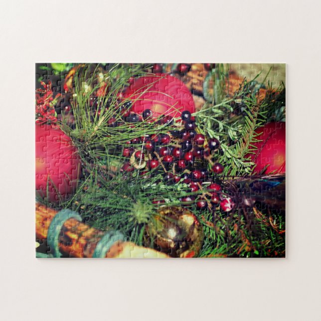 Ornaments And Berries Christmas Holiday Jigsaw Puzzle (Horizontal)