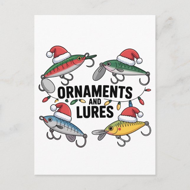 Ornaments and Lures Funny Christmas Santa Fishing  Invitation Postcard (Front)