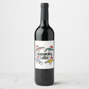 Ornaments and Lures Funny Christmas Santa Fishing  Wine Label