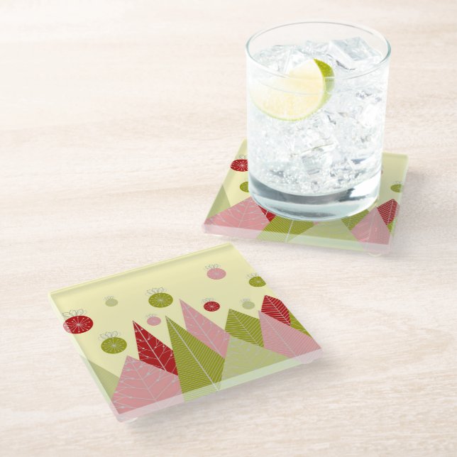 Ornaments and Trees Christmas  Glass Coaster (Angled)
