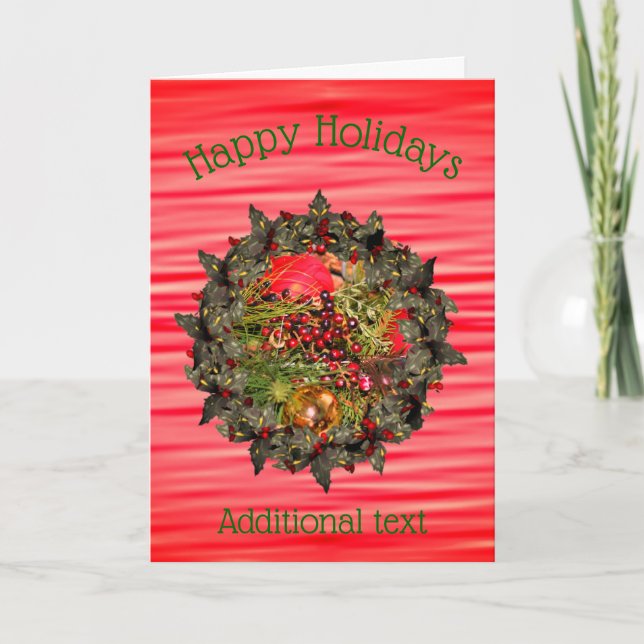 Ornaments Beads Holly Berry Wreath Christmas Card (Front)