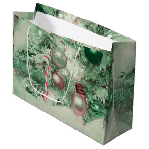 Ornaments Christmas Green Pink Holiday Tree Large Gift Bag