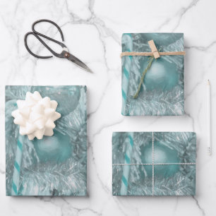 Ornaments Christmas Teal Green Holiday Tree Wrapping Paper Sheet
