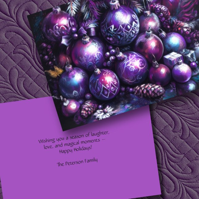Ornaments in Shades of Purple Chalk Holiday Card (Creator Uploaded)