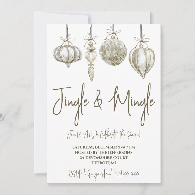 Ornaments Jingle & Mingle Holiday Open House Invit Invitation (Front)