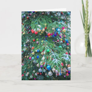 Ornaments on a Snowy Christmas Tree Holiday Card