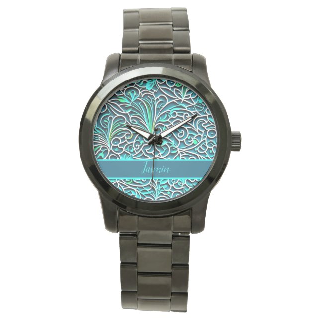 Ornaments patterns 3D effect blue, turquoise, gree Watch (Front)