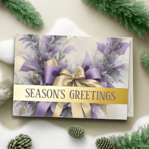 Ornaments Satin Ribbon Evergreen Lavender Holiday Card