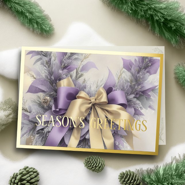 Ornaments Satin Ribbon Evergreen Lavender Holiday Card (Creator Uploaded)