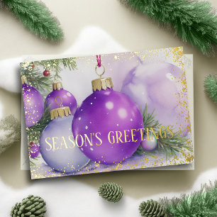Ornaments Satin Ribbon Evergreen Purple Holiday Card