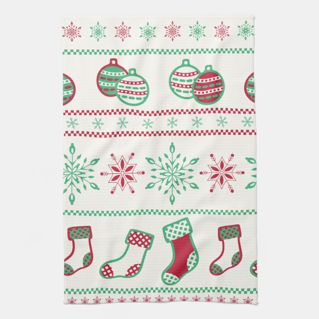 Ornaments, Stockings and Snowflakes Tea Towel (Vertical)