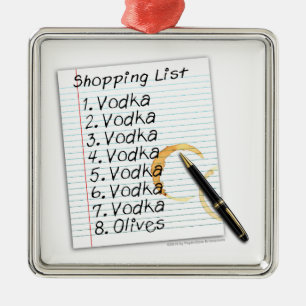 ORNAMENTS, VODKA SHOPPING LIST METAL TREE DECORATION