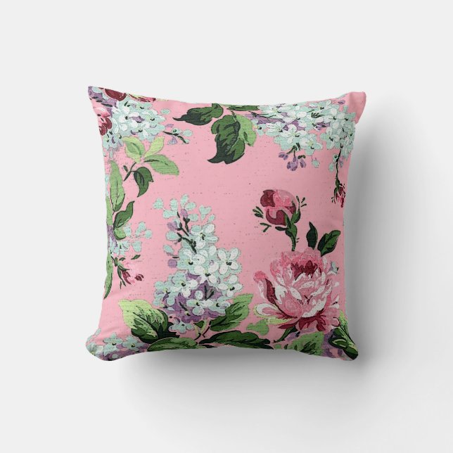 Ornate and Girly Pink Floral Monogram Pillow (Front)