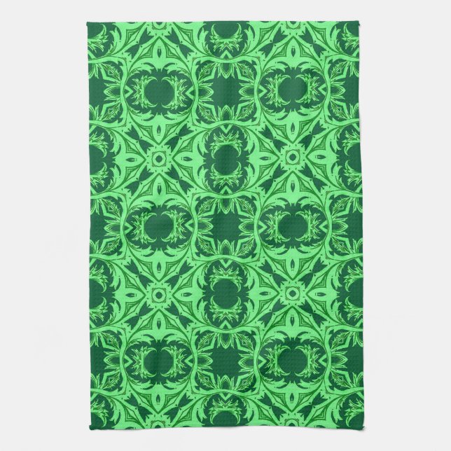 Ornate Arabesque Pattern - Emerald Green Kitchen T Tea Towel (Vertical)