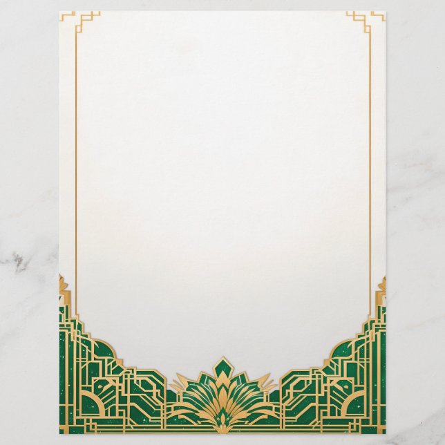 Ornate Art Deco Frame on White Custom Letterhead (Front)