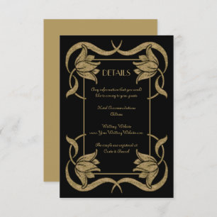 Ornate Art Nouveau Black and Gold Wedding Details Enclosure Card