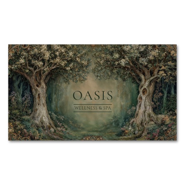 Ornate Art Nouveau Magical Woodland Magnetic Business Card (Front)