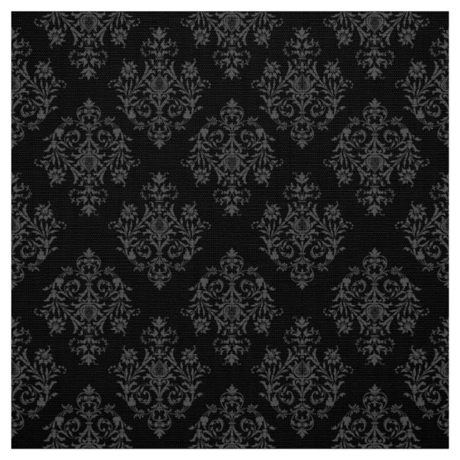 Ornate Baroque black Damask pattern fabric (Swatch)
