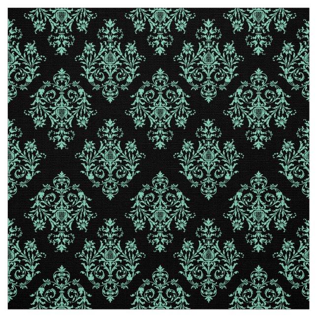 Ornate Baroque black Damask pattern fabric (Swatch)