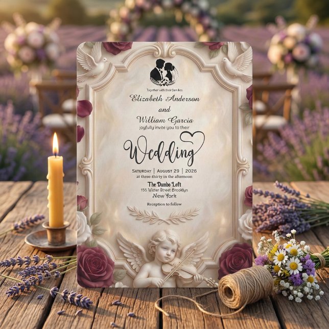 Ornate Baroque Cherub & Rose Vintage Wedding Invitation (Creator Uploaded)