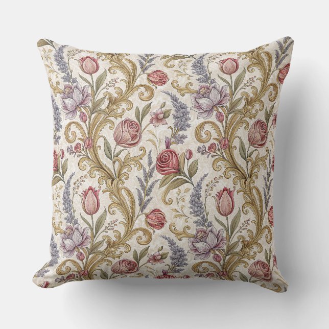 Ornate Baroque Floral Damask Design Pattern Art Cushion (Front)
