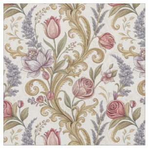 Ornate Baroque Floral Damask Design Pattern Art Fabric