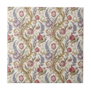 Ornate Baroque Floral Damask Design Pattern Art Tile