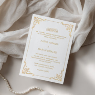 Ornate Baroque Frame Gold White Nikah Ceremony Invitation
