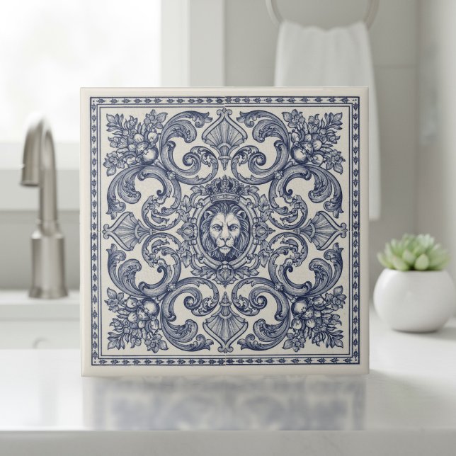 Ornate Baroque Pattern Pat#1 Blue Ivory ID1194 Tile (Creator Uploaded)